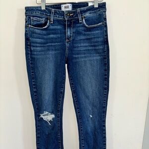 Paige Women Jeans 29 Blue Cotton Blend Skinny USA Distressed Verdugo Ankle denim